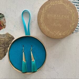 Shiraleah Anthropologie Tallulah Teal & Gold Tassel Drop Boho Style Earrings